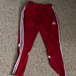 Adidas Red Joggers with White Stripes